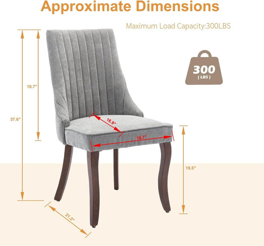 Velvet Dining Chairs Set of 4,Comfy Fabric Upholstered Accent Chairs for Kitchen Living Room,Channel Tufted Dining Room Chairs with Curved Solid Wood Legs(Gray)